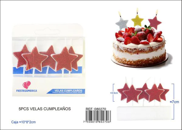 Velas de cumpleaños de estrella roja con escarcha
