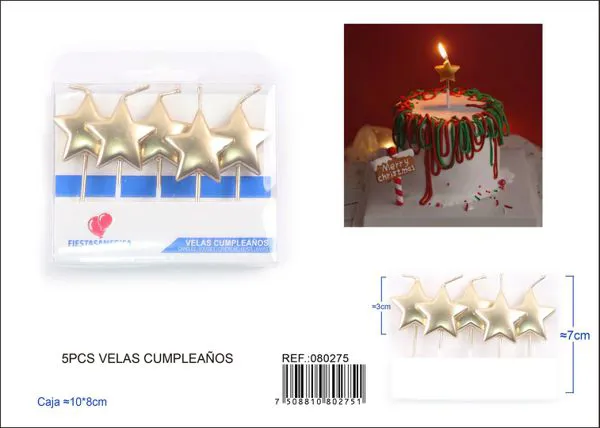 Velas de cumpleaños de estrella dorada metálica