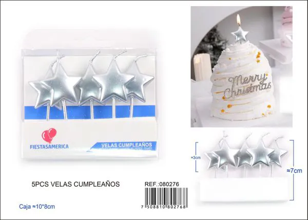 Velas de cumpleaños de estrella plateada metálica