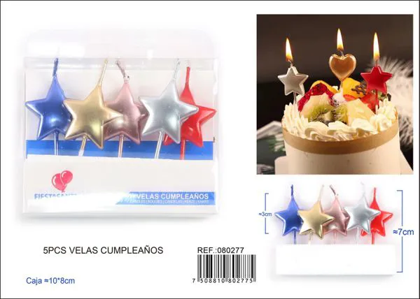 Velas de cumpleaños de estrella metálica de colores