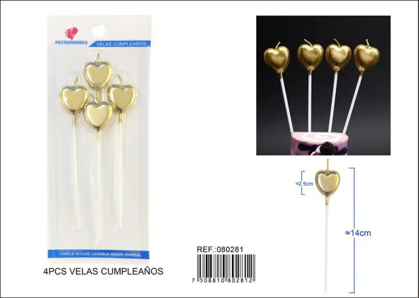 Vela de cumpleaños de corazón dorada