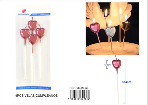 Vela de cumpleaños de corazón roja metálica