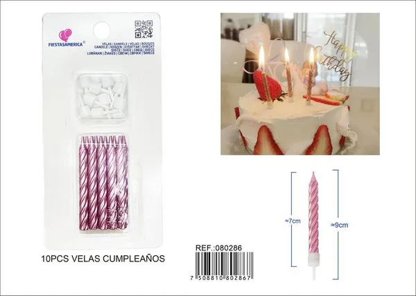 Velas de cumpleaños espirales rosas 10 piezas