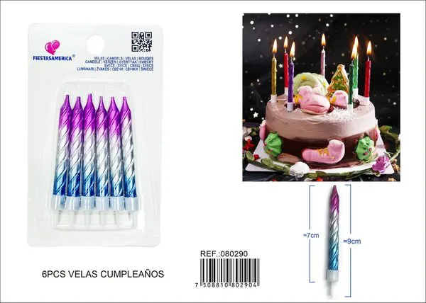 Velas de cumpleaños espirales degradado 6 piezas