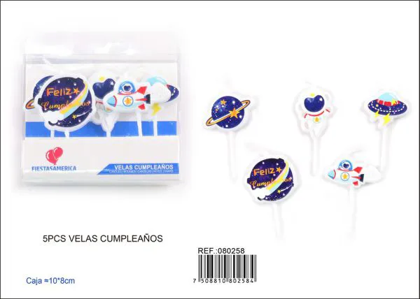 Velas de cumpleaños de espacio y cohetes 5 piezas