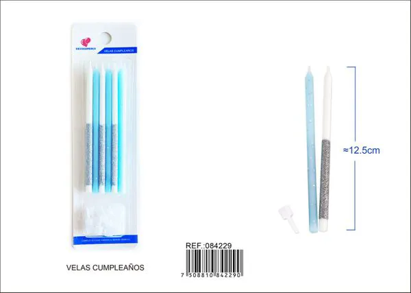 Velas de cumpleaños altas azules con escarcha 12 piezas