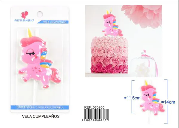 Vela de cumpleaños de unicornio rosa