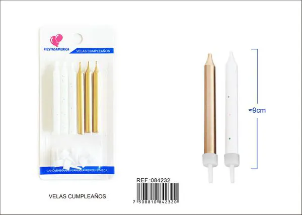 Velas de cumpleaños metálicas doradas y blancas 12 piezas