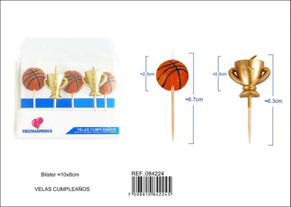Velas de cumpleaños de baloncesto y trofeo 5 piezas