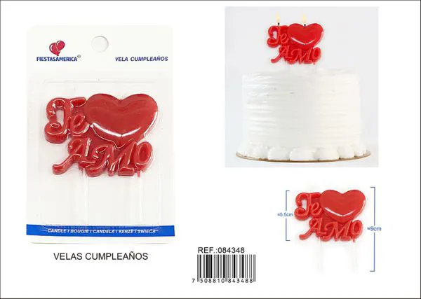 Vela de cumpleaños Te Amo con corazón roja