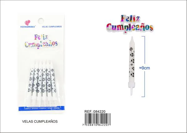 Velas de cumpleaños estampado de fútbol con letrero Feliz Cumpleaños
