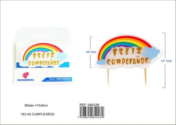 Vela de cumpleaños frase Feliz Cumpleaños arcoíris con escarcha dorada