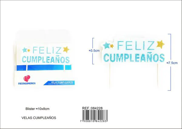 Vela de cumpleaños frase Feliz Cumpleaños azul con escarcha