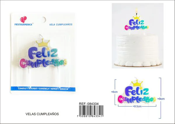 Vela de cumpleaños frase Feliz Cumpleaños multicolor con corona