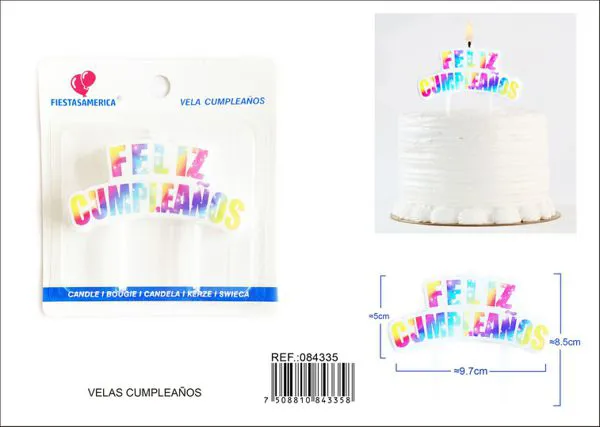 Vela de cumpleaños frase Feliz Cumpleaños colores pastel
