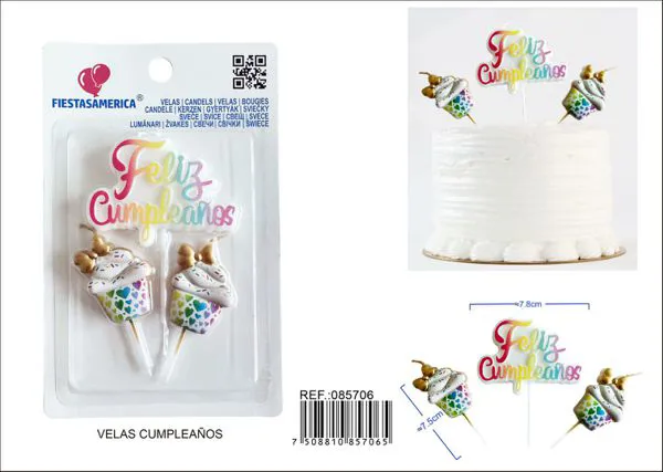 Vela de cumpleaños frase Feliz Cumpleaños con cupcakes (2 piezas)