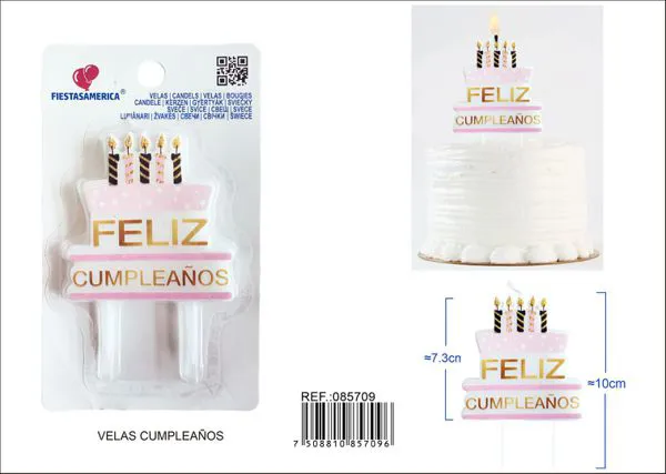 Vela de cumpleaños frase Feliz Cumpleaños en forma de pastel rosa