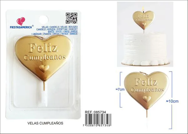 Vela de cumpleaños frase Feliz Cumpleaños corazón dorado