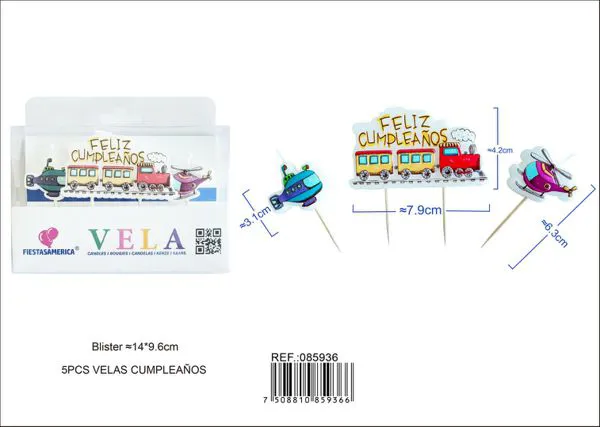 Vela de cumpleaños frase Feliz Cumpleaños de medios de transporte (5 piezas)