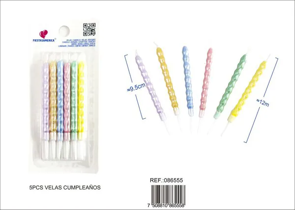 Velas de cumpleaños espiral en colores pastel (6 piezas)