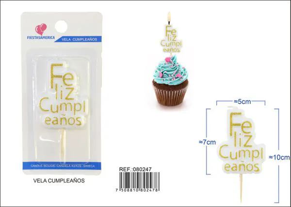 Vela de cumpleaños frase Feliz Cumpleaños dorada con escarcha
