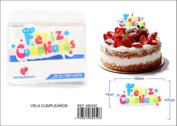 Vela de cumpleaños frase Feliz Cumpleaños multicolor con estrellas