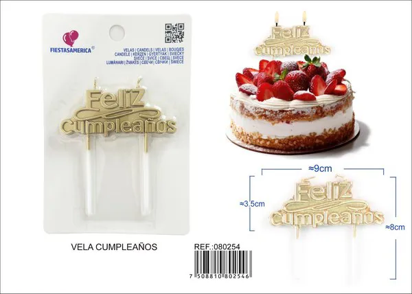 Vela de cumpleaños frase Feliz Cumpleaños dorada