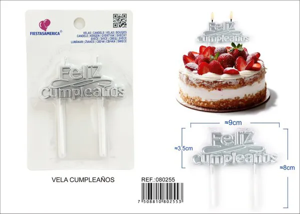 Vela de cumpleaños frase Feliz Cumpleaños plateada