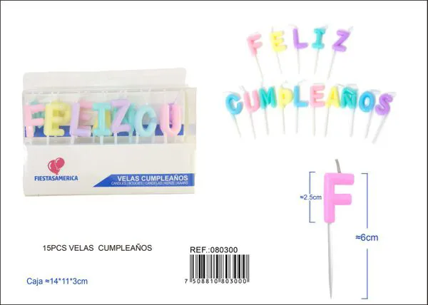 Velas de cumpleaños letras Feliz Cumpleaños tonos pastel (15 piezas)
