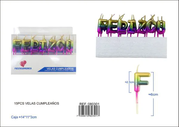 Velas de cumpleaños letras Feliz Cumpleaños degradado (15 piezas)