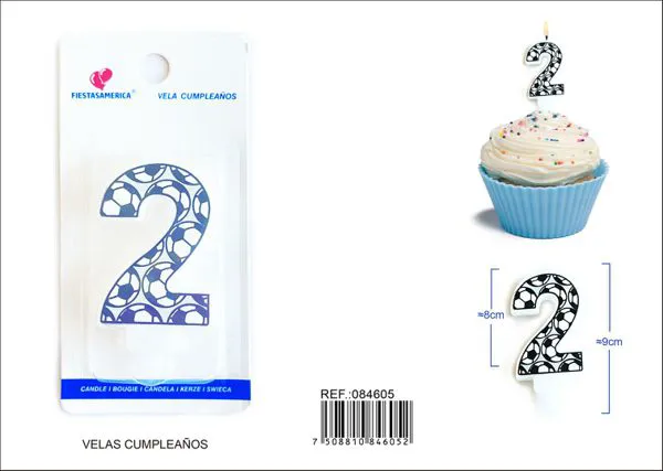 Vela de cumpleaños número 2 de fútbol negra con estampado de balón