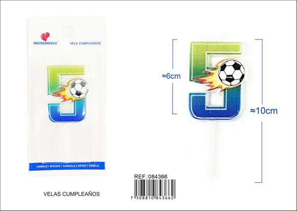Vela de cumpleaños número 5 de fútbol