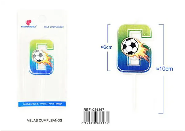 Vela de cumpleaños número 6 de fútbol