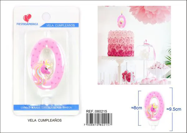 Vela de cumpleaños número 0 de unicornio rosa