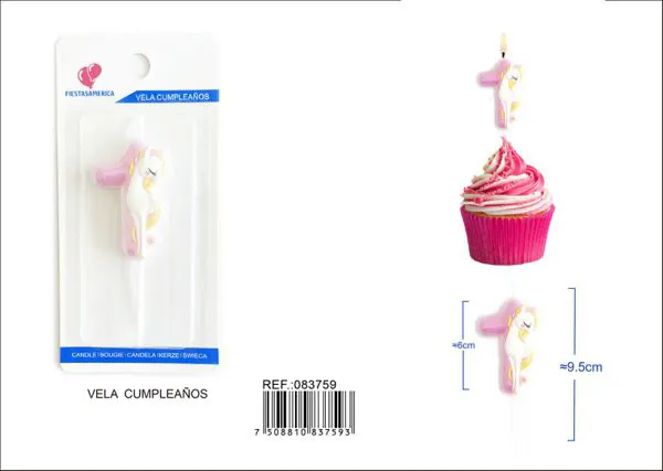 Vela de cumpleaños número 1 de unicornio rosa