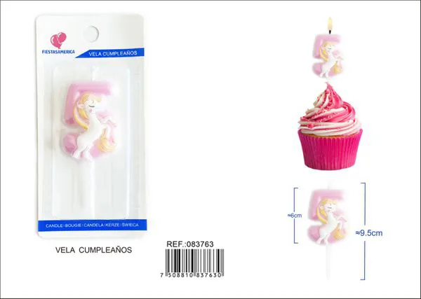Vela de cumpleaños número 5 de unicornio rosa
