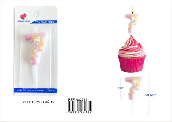 Vela de cumpleaños número 7 de unicornio rosa