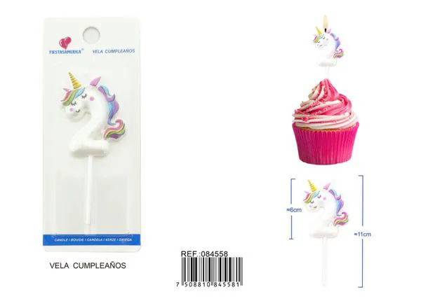 Vela de cumpleaños número 2 de unicornio con arcoíris