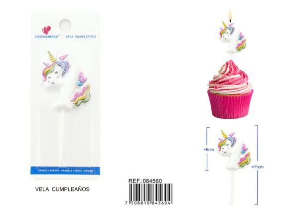 Vela de cumpleaños número 4 de unicornio con arcoíris