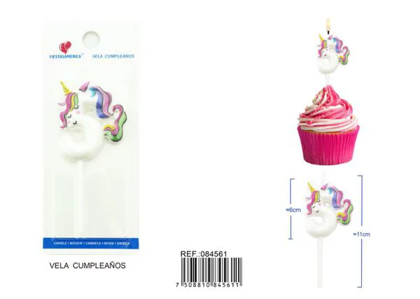 Vela de cumpleaños número 5 de unicornio con arcoíris