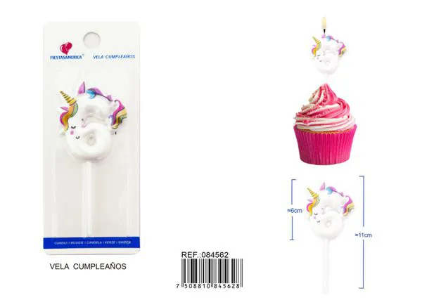 Vela de cumpleaños número 6 de unicornio con arcoíris