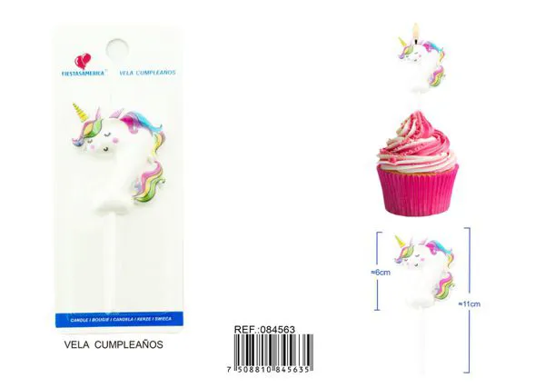 Vela de cumpleaños número 7 de unicornio con arcoíris