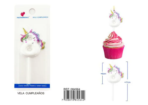 Vela de cumpleaños número 8 de unicornio con arcoíris