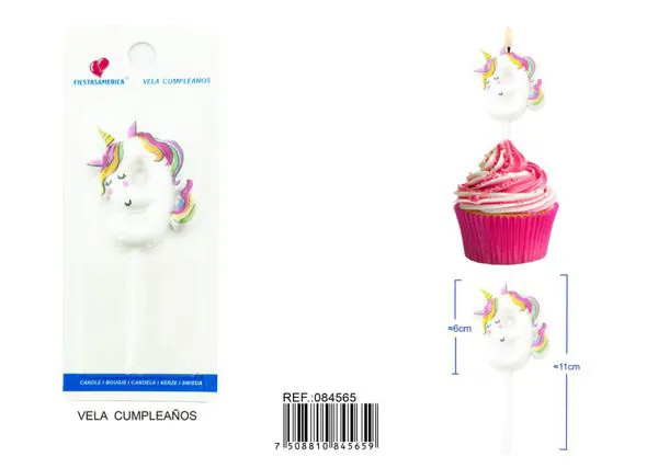 Vela de cumpleaños número 9 de unicornio con arcoíris
