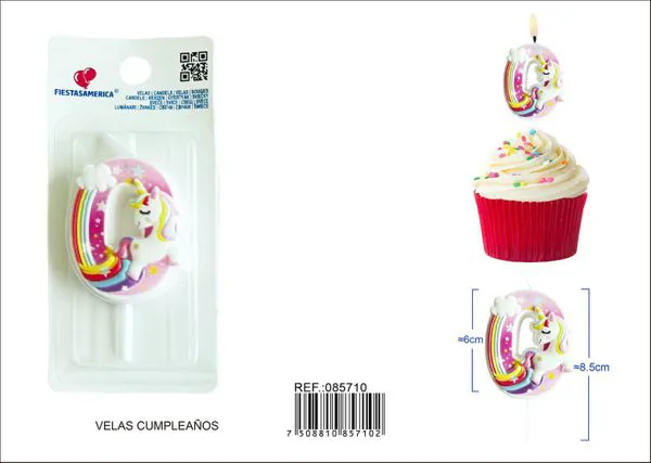 Vela de cumpleaños número 0 de unicornio con arcoíris