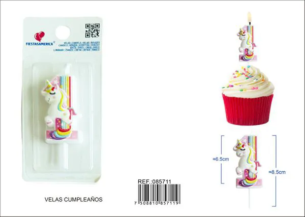 Vela de cumpleaños número 1 de unicornio con arcoíris