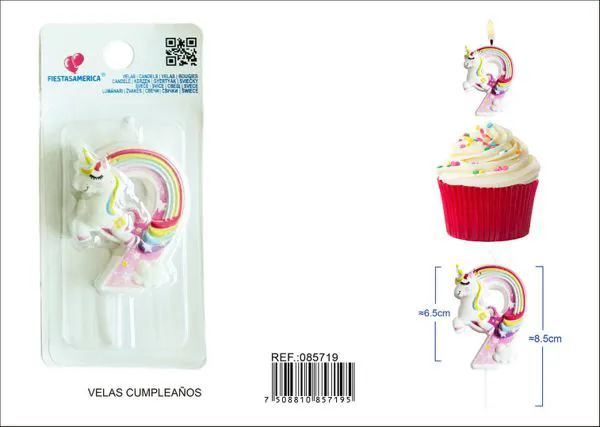 Vela de cumpleaños número 9 de unicornio con arcoíris
