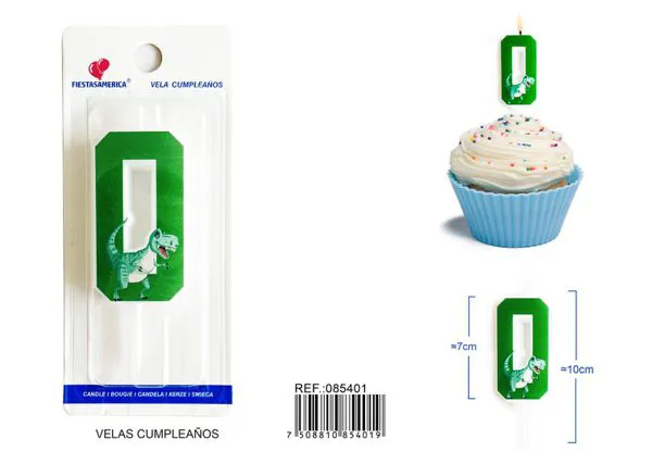 Vela de cumpleaños número 0 de dinosaurio verde