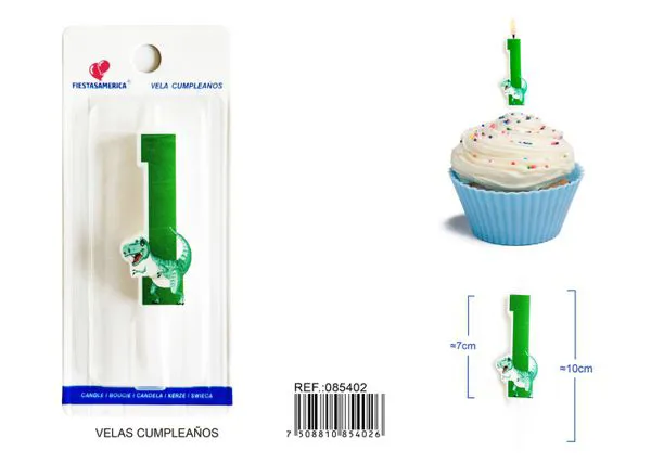 Vela de cumpleaños número 1 de dinosaurio verde
