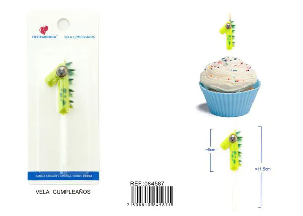 Vela de cumpleaños número 1 de dinosaurio verde